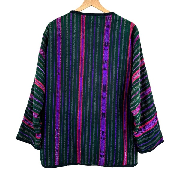 Vintage 70s Baja Jacket Embroidered Guatamalan Coat Colorful Floral Stripes | XL - Picture 2 of 14